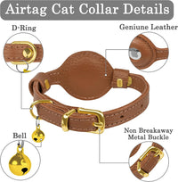 OOPSDOGGY Leather AirTag Cat Collar with Bell - Brown - image 3