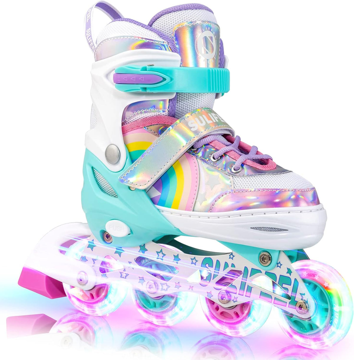 SULIFEEL Rainbow Unicorn Adjustable Kids Inline Skates for Girls Boys – Fun for Kids & Family - A Rainbow / Small - Little Kid