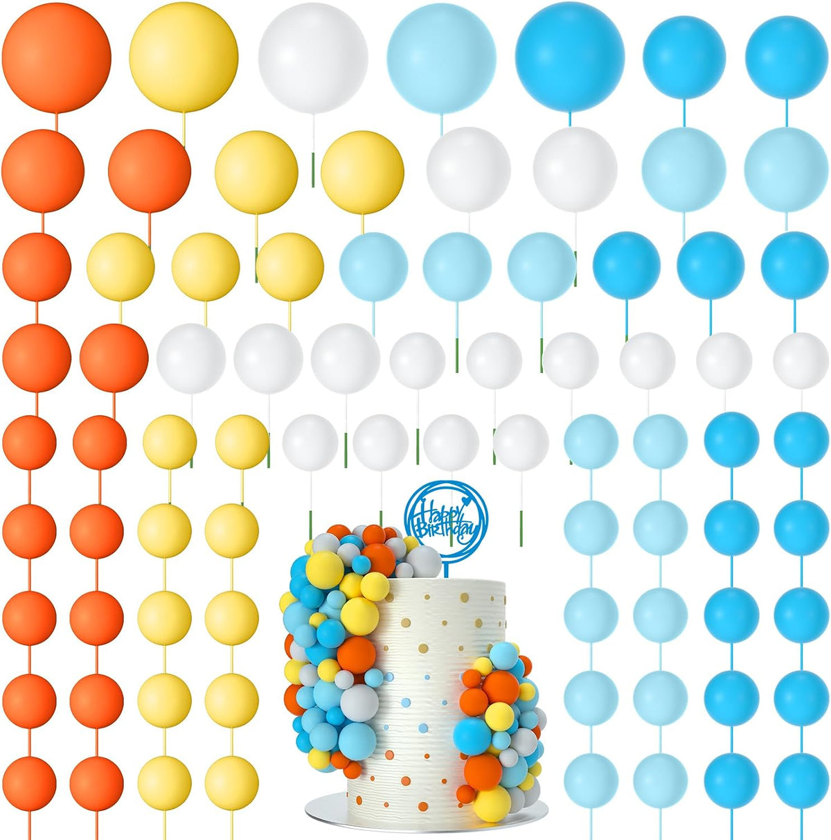 NACHLYNN 80 Pcs Cake Balls Decorations Mini Balloon Cake Topper Balls - Orange Blue White Series