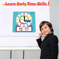 Large Magnetic Dry Erase Learning Clock for Kids Learn to Tell Time - Light Blue - image 4