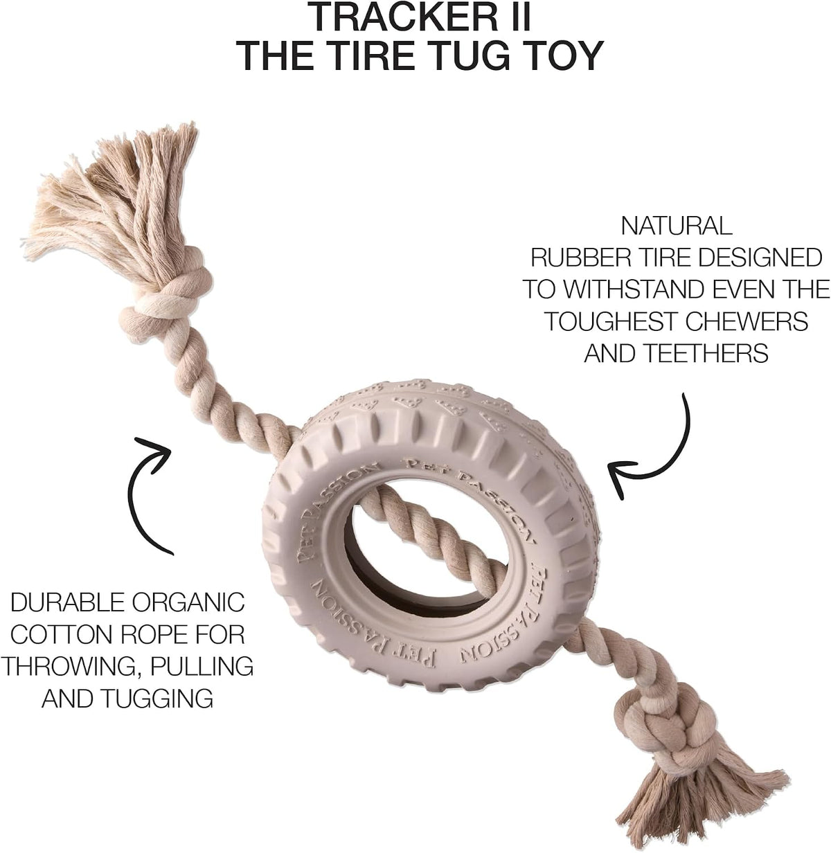 Pet Passion Natural Rubber Tire and Organic Cotton Rope Pull and Chew - Almond Milk / Medium - image 2