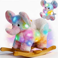 Glow Guards green dinosaur rocking horse with seat belt and plush dinosaur, set of 2