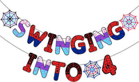 TaoBary Spider Theme 4th Birthday Banner Swinging into 4 - Family Colors / 4th