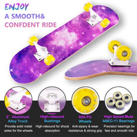 Skateboard,31 x 8 Inch Complete Skateboard, 8-Layer Maple Wood Deck Double Kick Standard - SKY-ZS - image 2