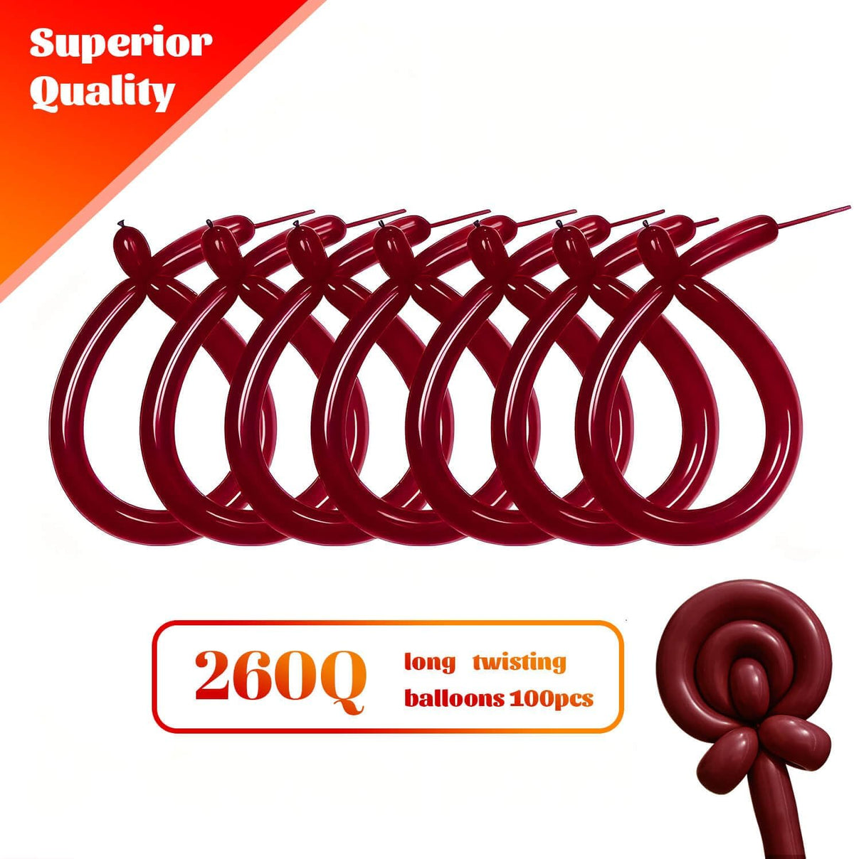 260 Clear Long Balloons for Animals - Burgundy - image 2