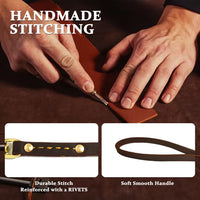 Genuine leather dog leash 6 ft by 1/2 inch with rotating copper hook and soft handle - view 2