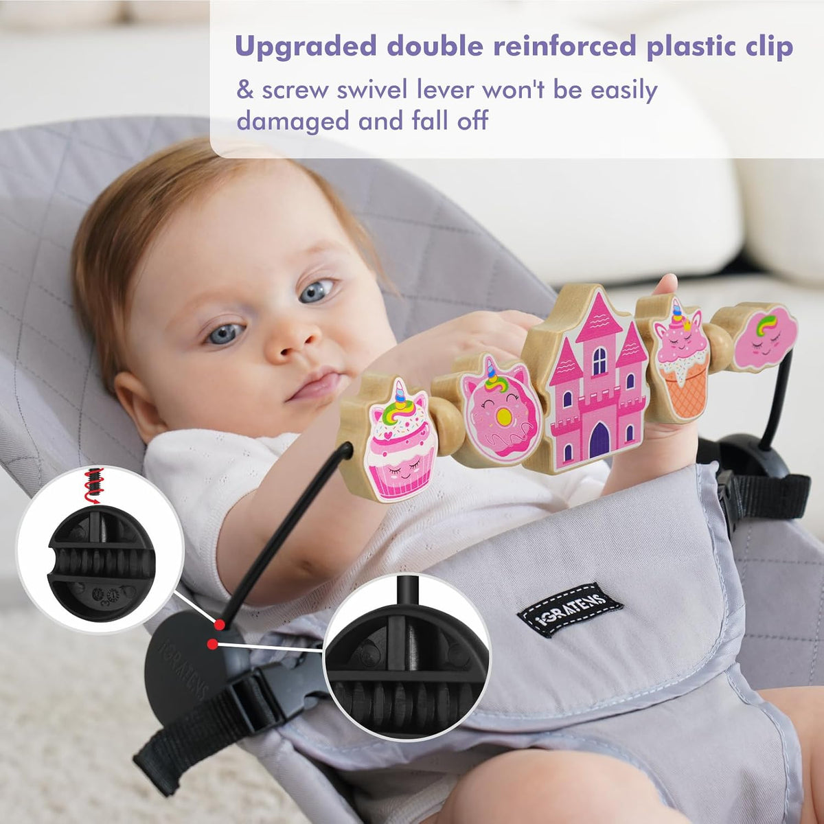 iGRATENS wooden baby bouncer toy bar with black and white pendants - view 9