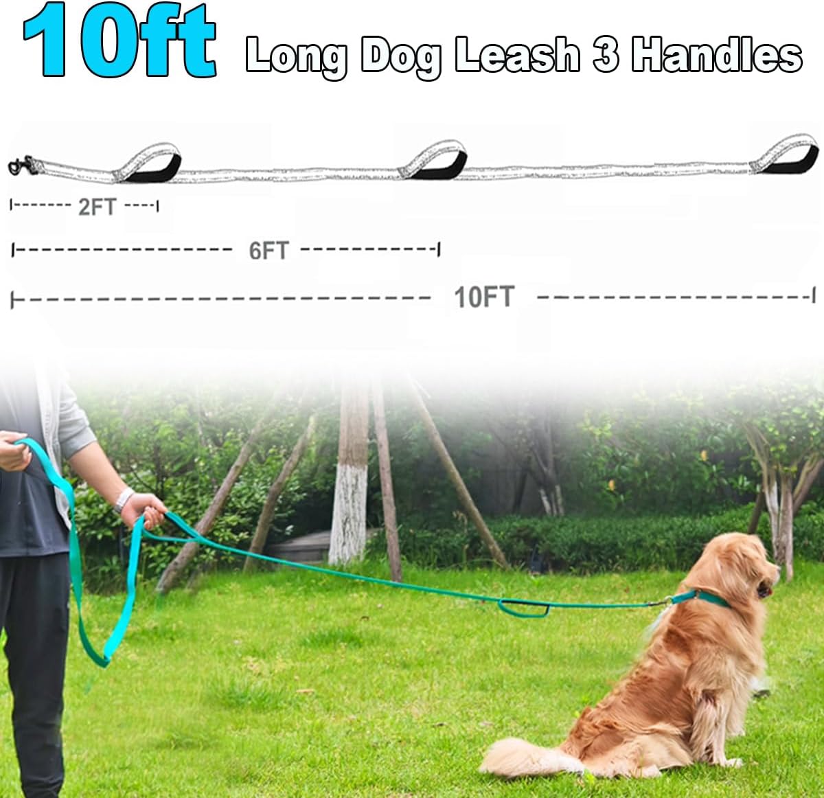 3 Handle Dog Leash 10FT Triple Handle Reflective Large Medium Dogs – Essentials for Dogs - Black - image 3
