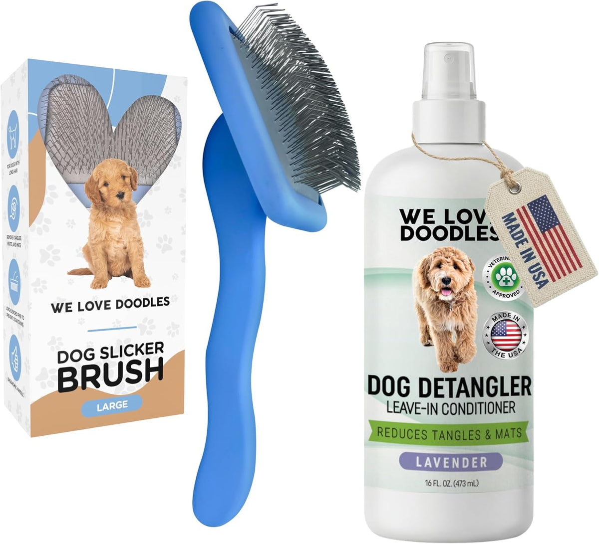 Slicker Brush for Dogs, Pet Grooming Brushes for Doodles & Poodles, Large – Essentials for Dogs - Large Slicker & Detangler