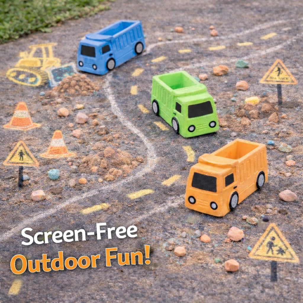 Isle of Whimsy dump truck sidewalk chalk, 14 jumbo truck-shaped pieces in 7 colors - view 4