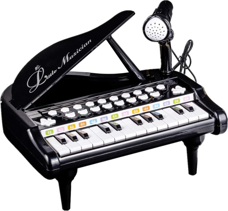 Love&Mini Piano Toys for Girls, 24-Key with Mic - Black