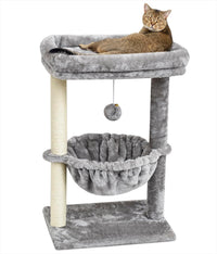 SYANDLVY Small Cat Tree for Indoor Cats - Light Grey / Top Perch with Basket