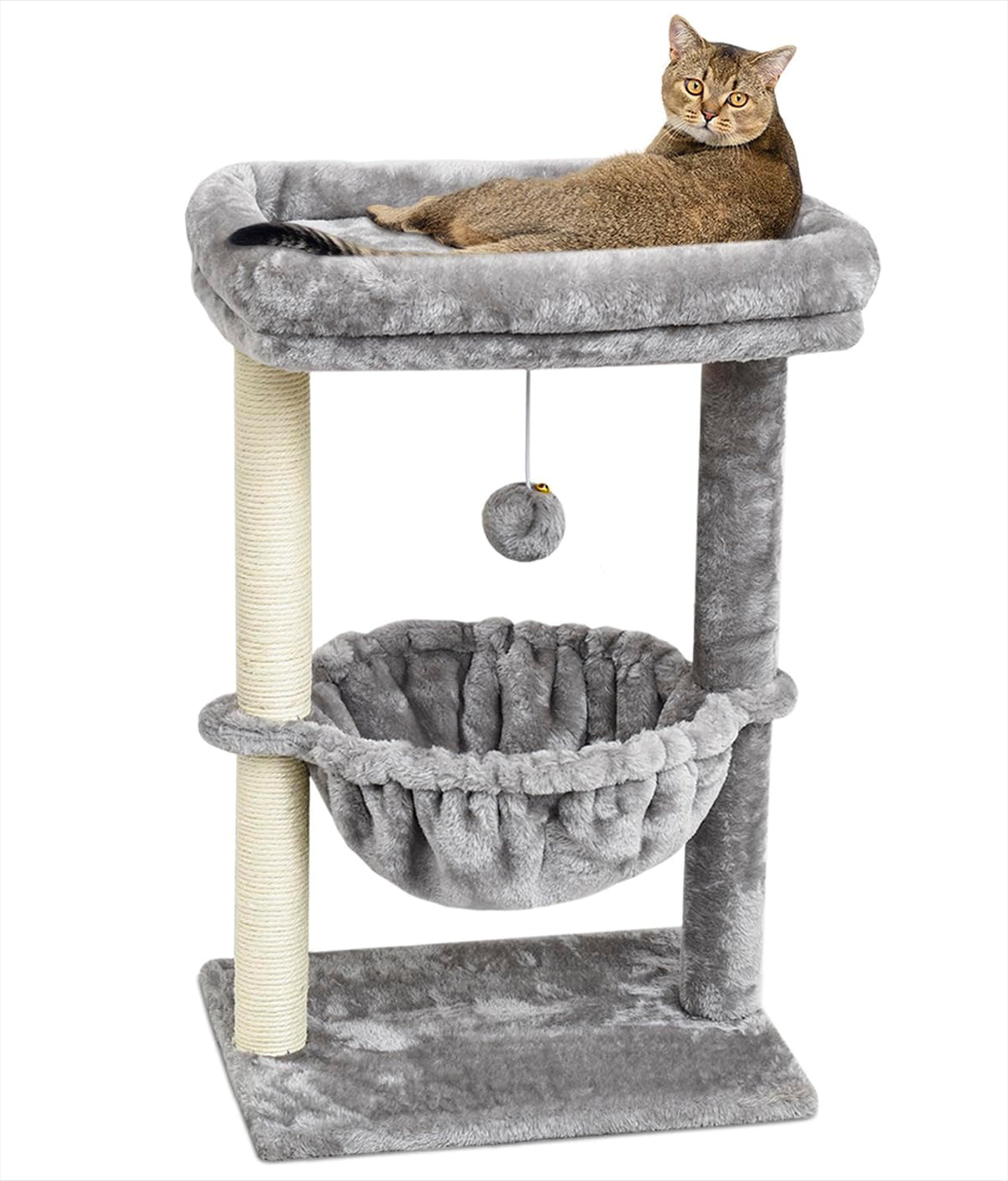 SYANDLVY Small Cat Tree for Indoor Cats - Light Grey / Top Perch with Basket