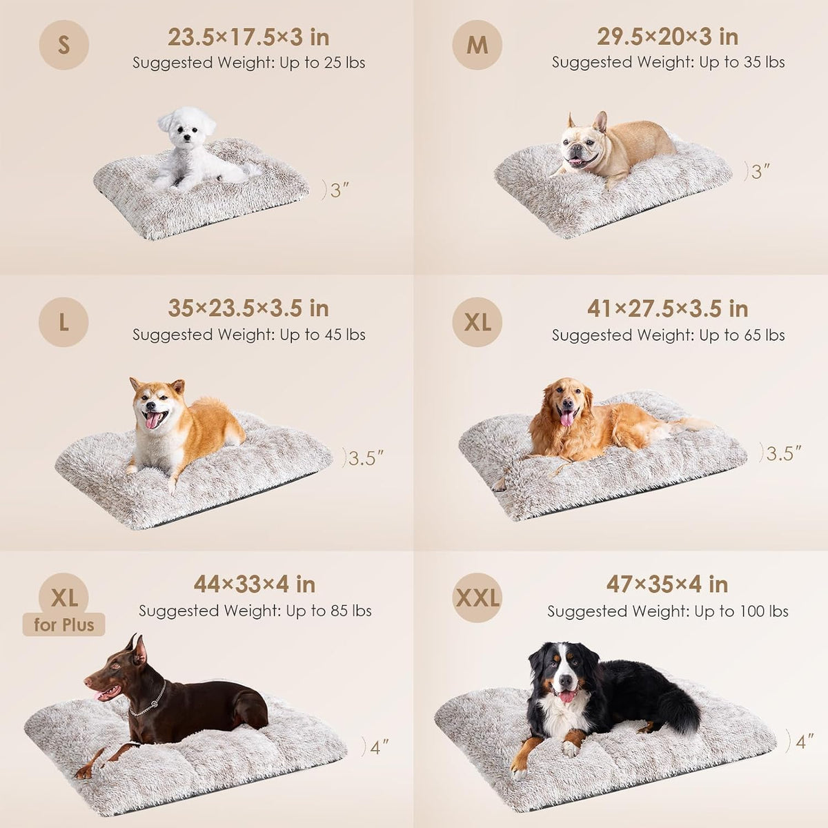 EHEYCIGA Fluffy Dog Crate Bed, Plush Extra Large Dog Pillow - Brown / 44 x 33 - image 2