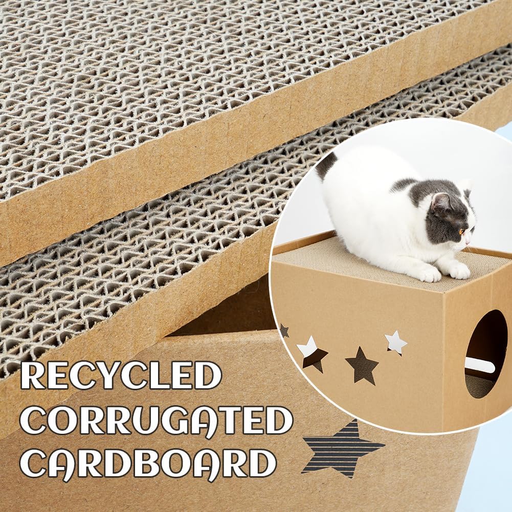 ARGOPET Cat Cardboard House with 2 PCS Scratching Pads – Essentials for Cats - Wood-Star - image 2