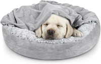 JOEJOY Small Dog Bed Cat Bed with Hooded Blanket - S(23" x 23" x 7") / Grey
