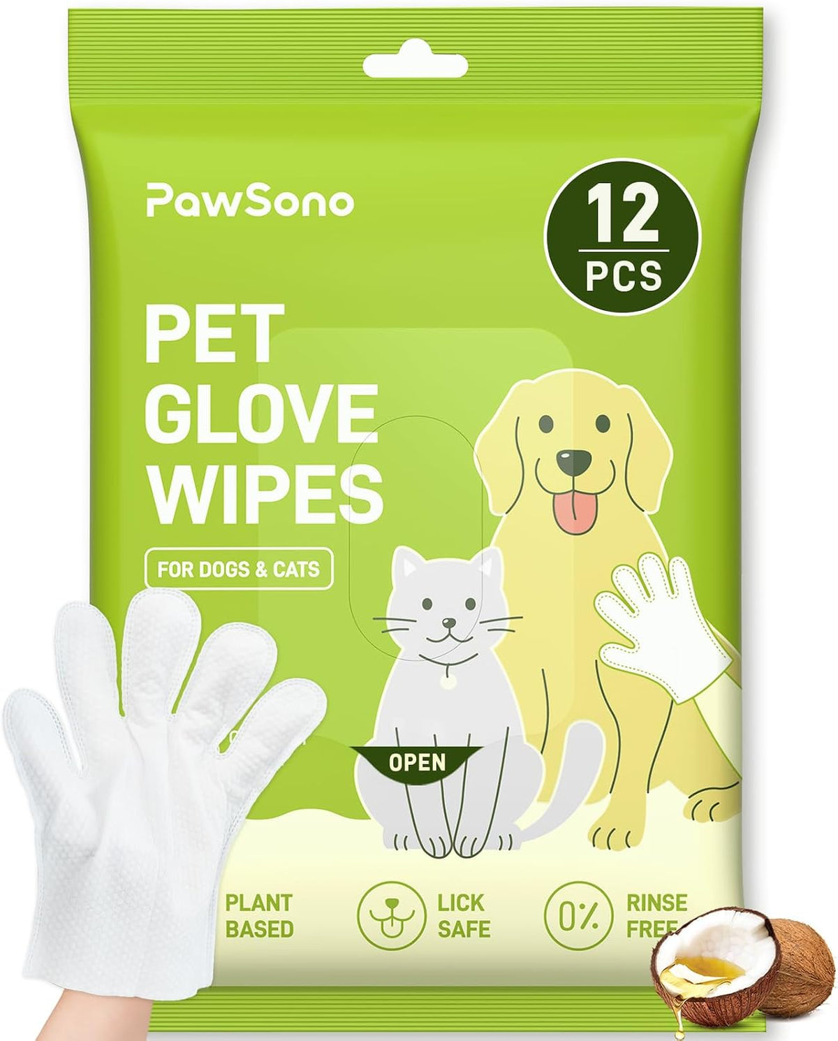 36 Count Pet Wipes for Dogs & Cats, Glove Design, Coconut Scent – Essentials for Dogs - 1 Pack