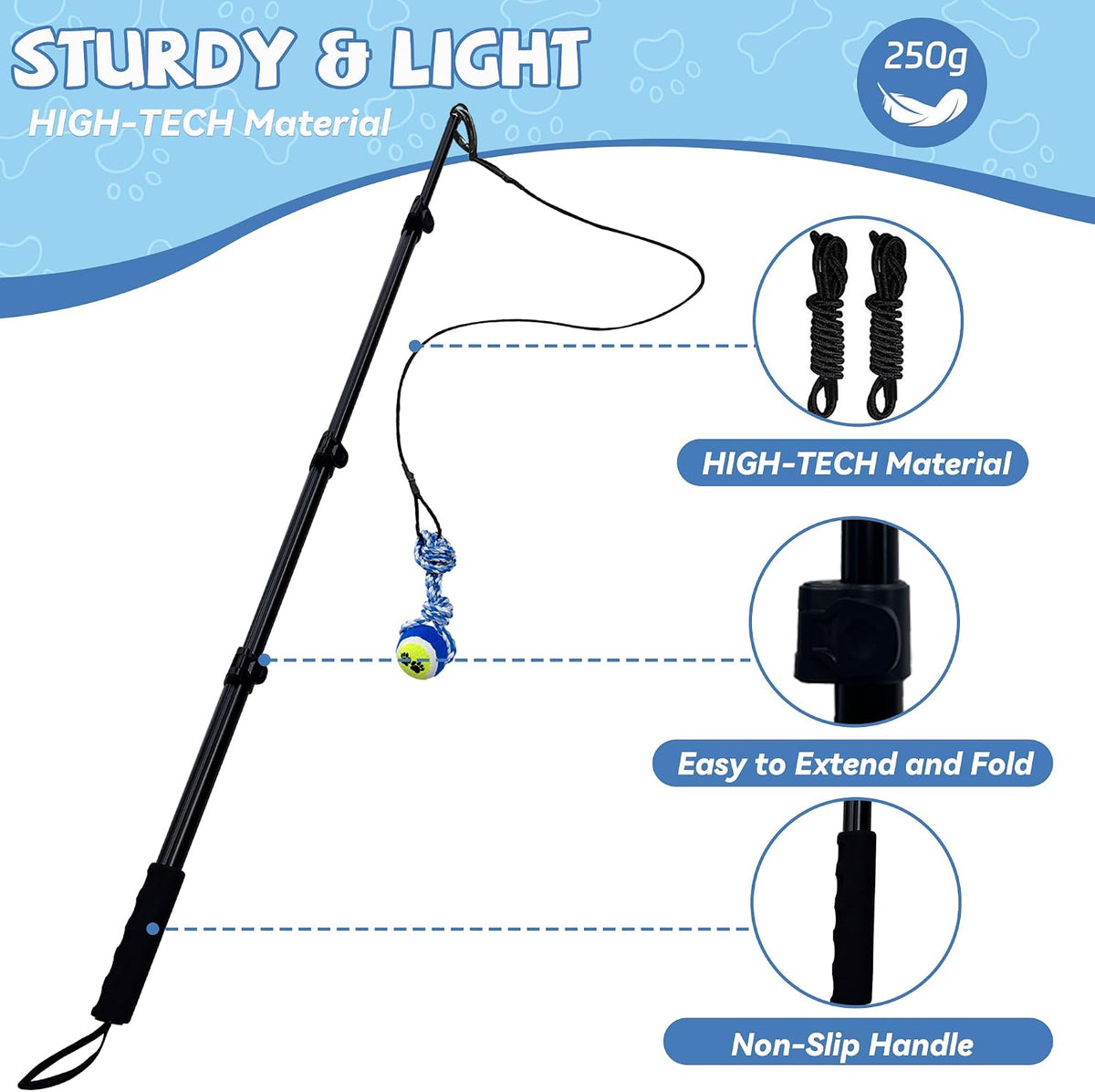 Flirt Pole for Dogs, Interactive Dog Toys Extendable Teaser Wand with Lure Chewing Toy, Chase - 50Inch Pole-Black - image 3
