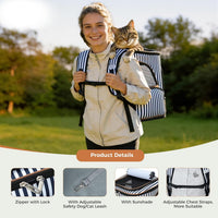 Lekereise Cat Backpack Expandable Pet Carrier Backpack for Small Cats - Stripes / L-Mesh Window - image 2