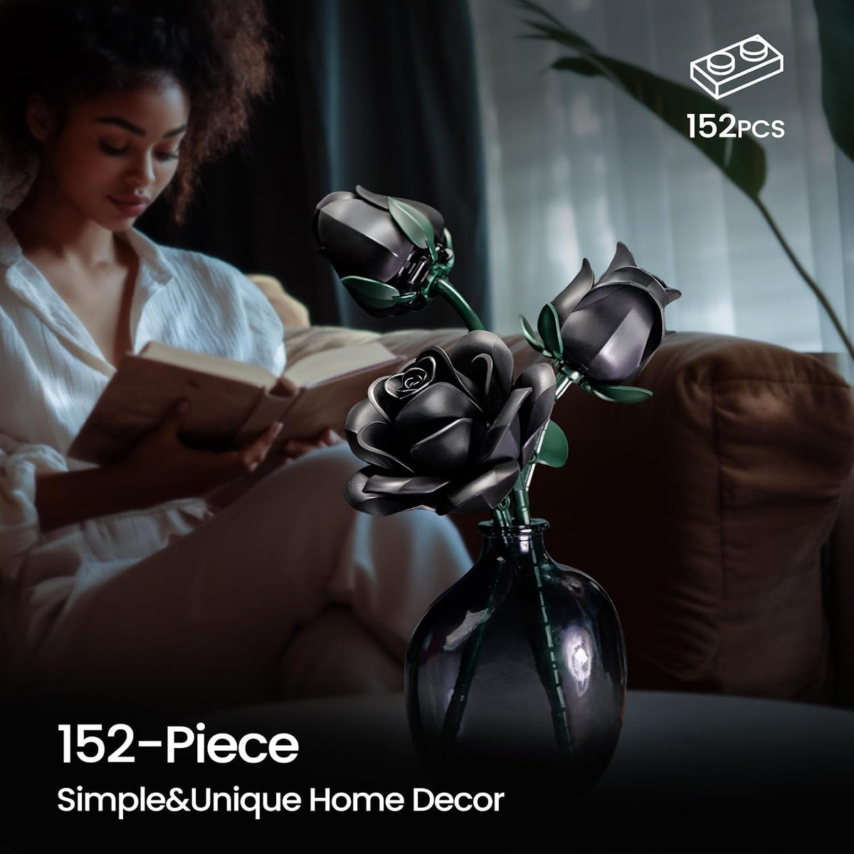iATOM Black Roses Flower Building Set 3Pack Basket Stuffers Gift - Black - image 2