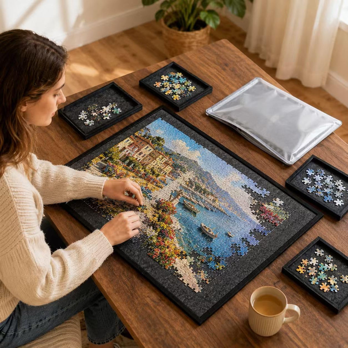 Yunihome puzzle board for 1000 pieces with 4 sorting trays and protective cover - view 30