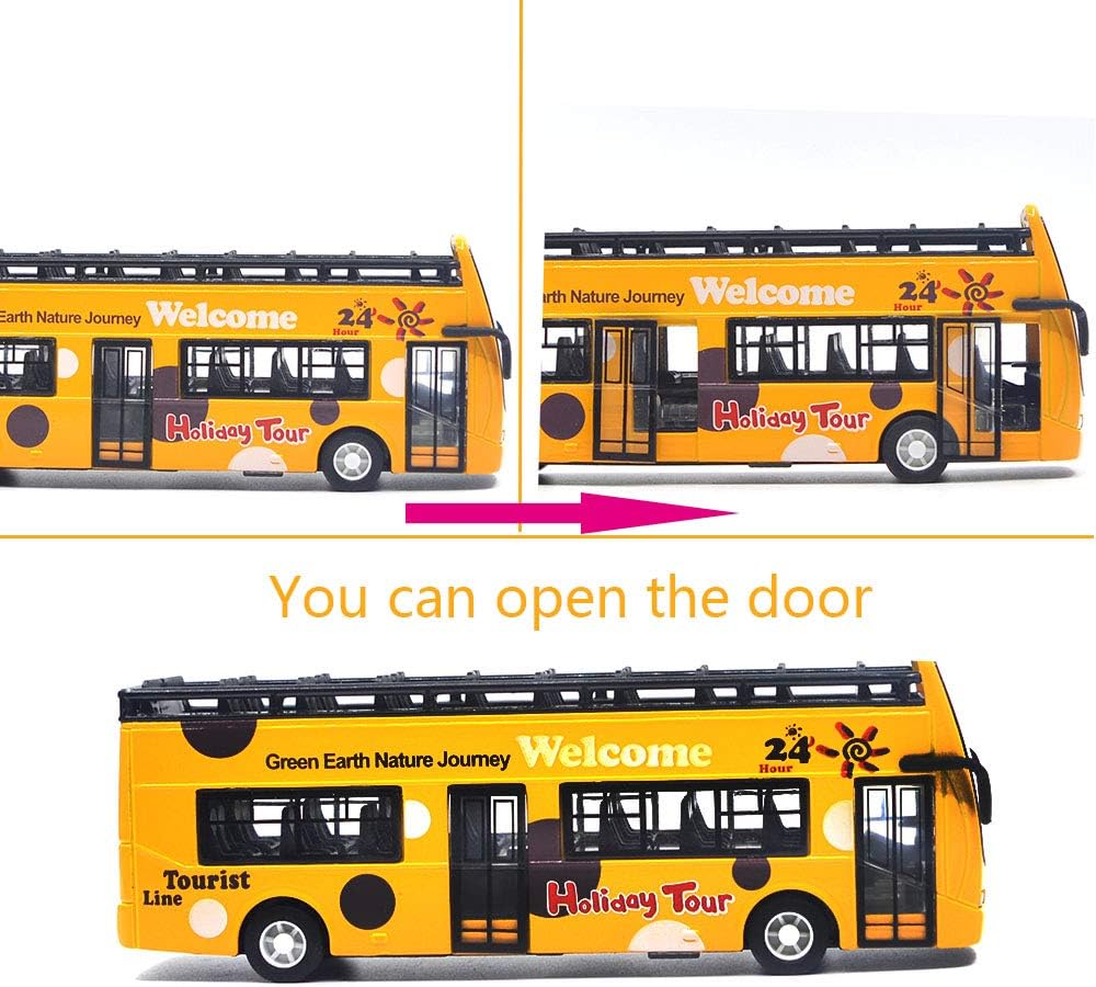 Ailejia red open top double decker sightseeing bus toy with alloy body - view 5