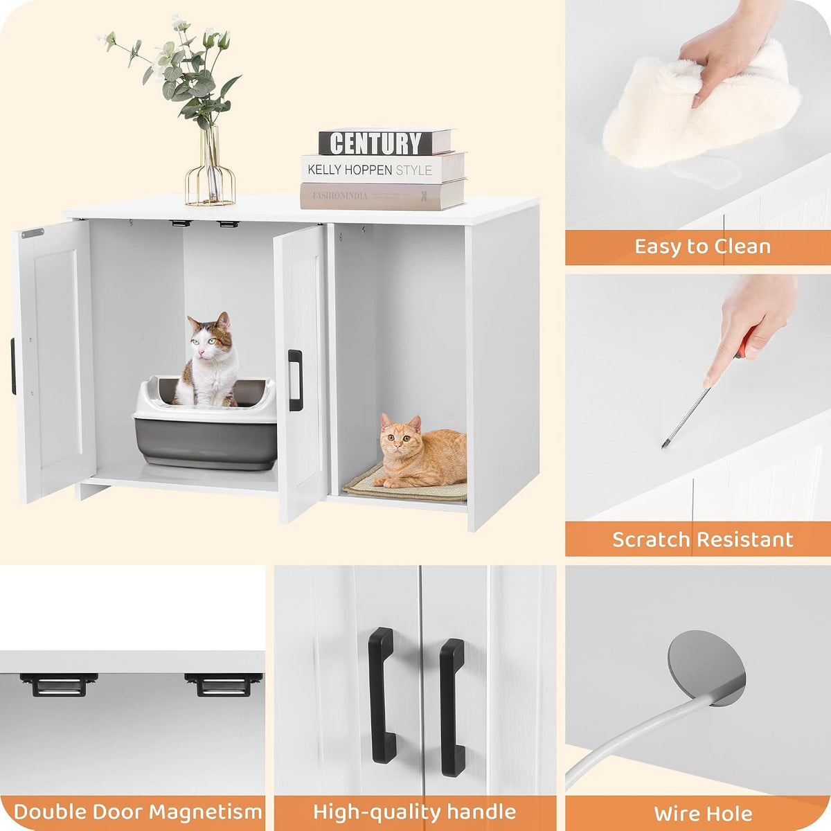 Cat Litter Box Enclosure, with Scratching Mat - White / 27.6"L x 18.2"W x 19.6"H - image 4