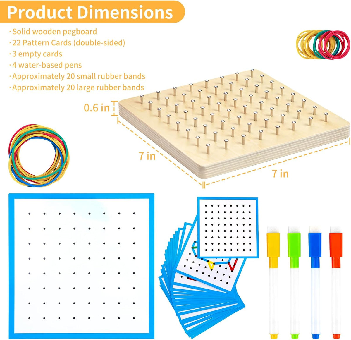 HEELWIRE Wooden Geoboard, Montessori Toy - 7*7*0.6 in Plus - image 3