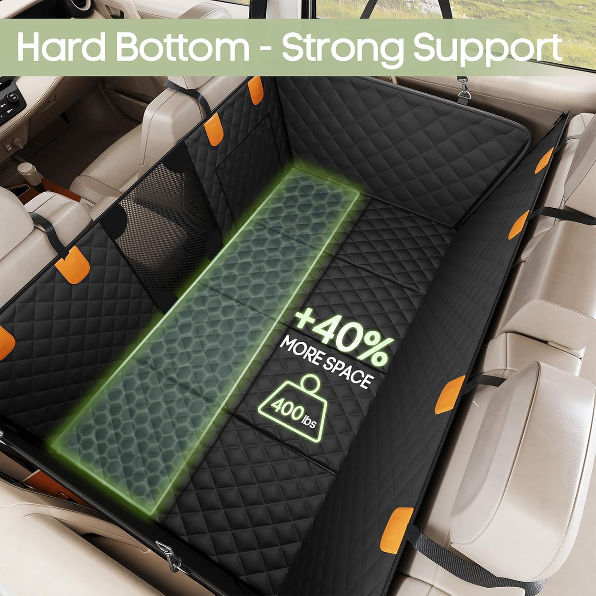 Dog Car Seat Cover for Back Seat, Hard Bottom Back Seat Extender – Essentials for Dogs - L - 51"W - For Compact Cars & Subcompact SUVs - image 2