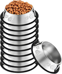 10 Pcs Stainless Steel Dog Bowl Pet Feeding Bowl with Rubber Base - 30 oz