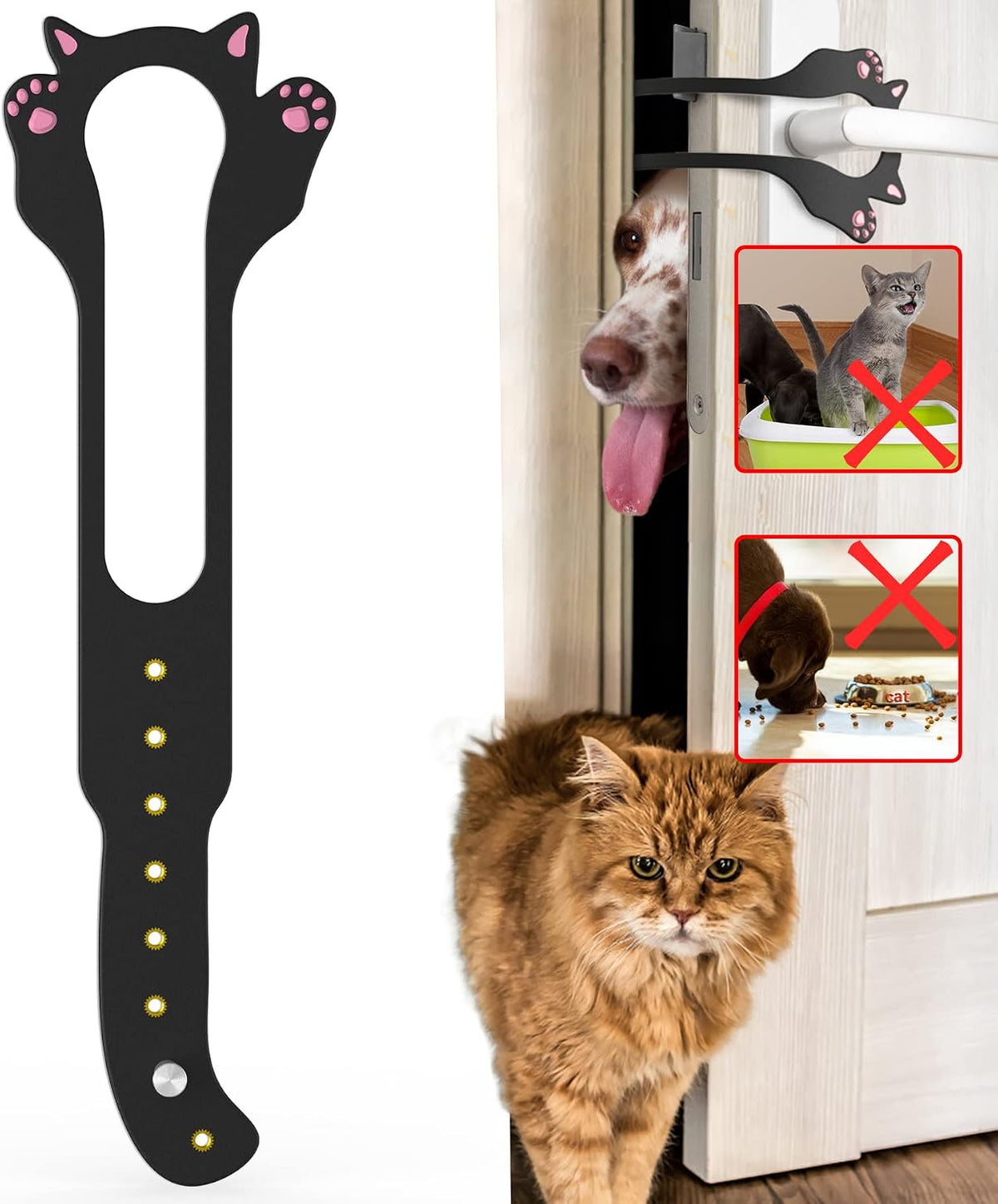 Cat Door Latch Holder, 8 Adjustable Sizes Flexible Cat Door Stopper – Essentials for Cats - 1*black