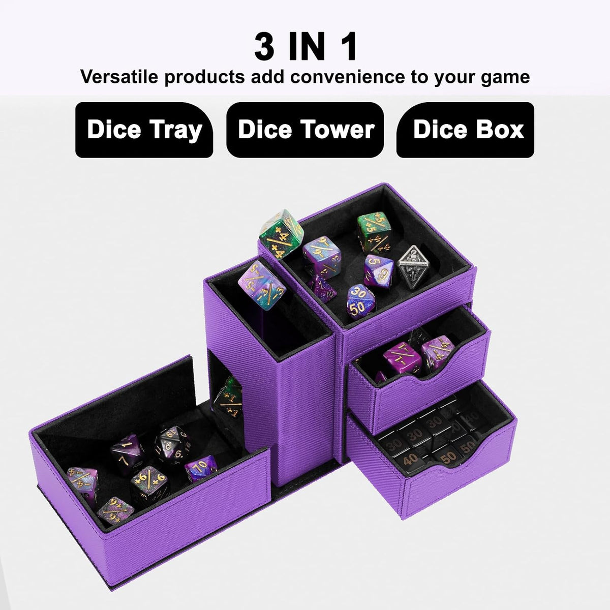 Stepane dice tray and dice tower storage box in black and red PU leather with drawers - view 18