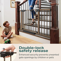 Cumbor 29.7-46" Baby Gate for Stairs, Mom's Choice Awards Winner-Auto Close Dog Gate for the House, Easy Install Pressure Mounted Pet Gates for Doorways, Easy Walk Thru Wide Safety Gate for Dog, Brown