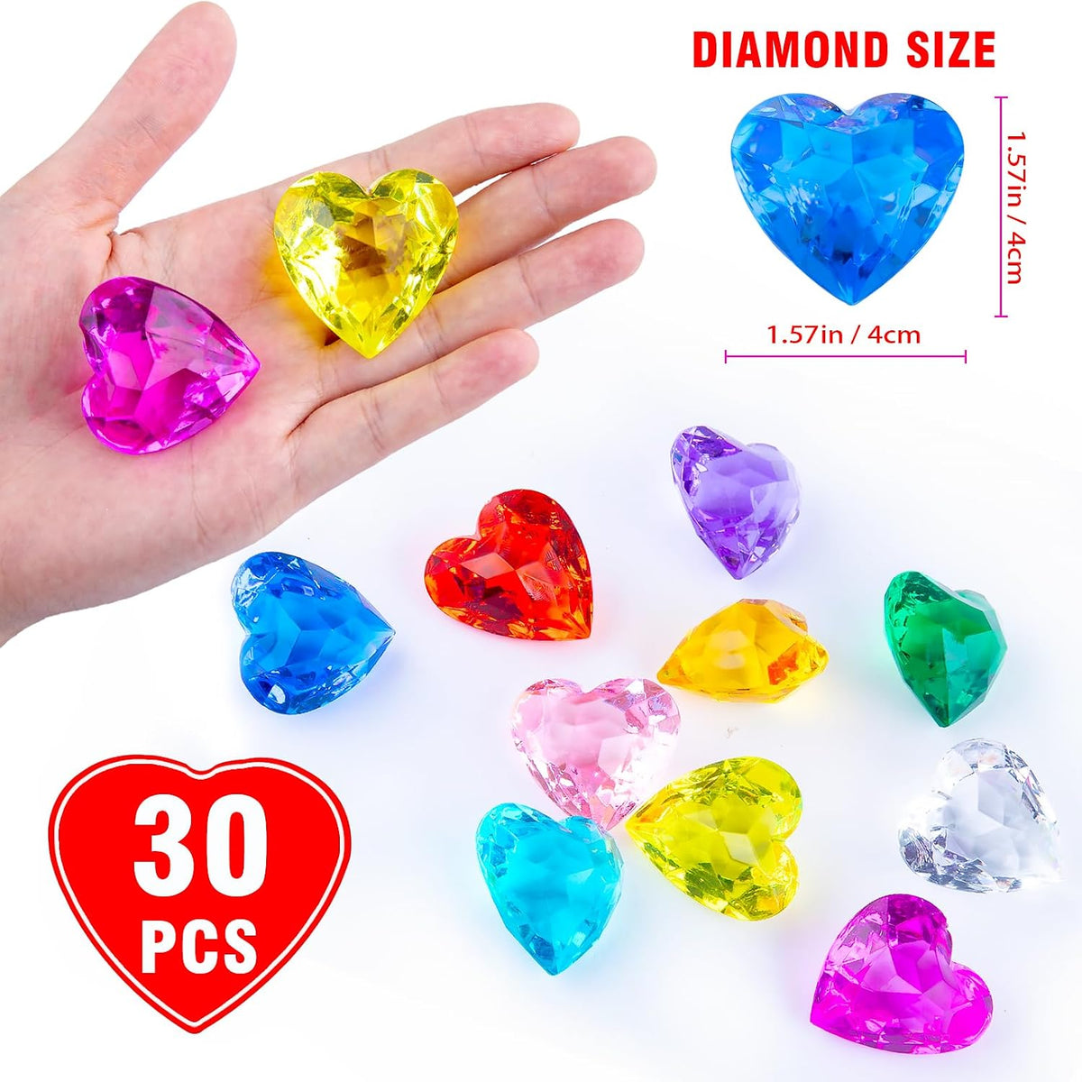 Niceup acrylic heart gems, 30 chunky 3D heart-shaped diamond gemstones for kids - view 27