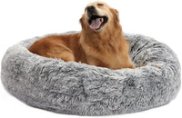 Calming Fluffy Donut Dog Bed for Large Dogs, 36" Round - 36.0"L x 36.0"W x 8.0"Th / Dark Grey