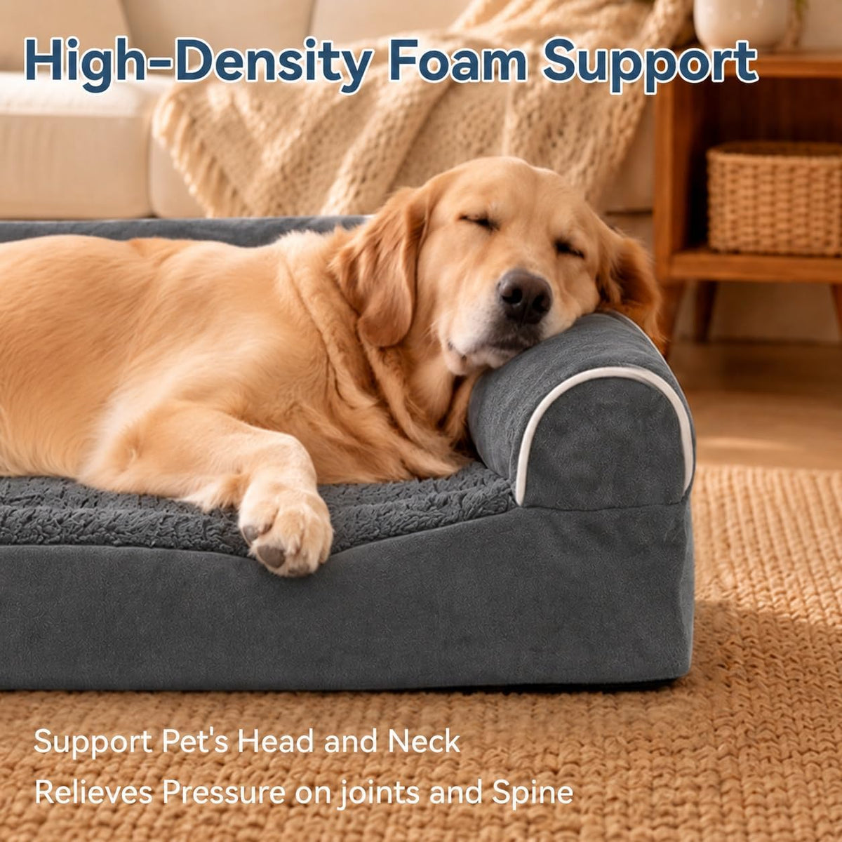 WESTERN HOME Orthopedic Dog Bed Washable Couch for Large Senior Dog - Dark Drey / 36" x 27" x 6.5" - image 2