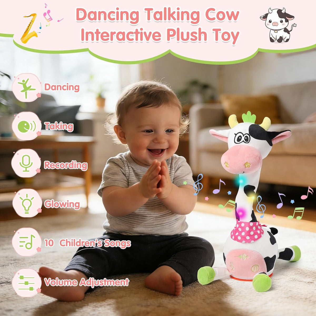 MIAODAM Dancing Talking Giraffe Toys - Cow - image 2