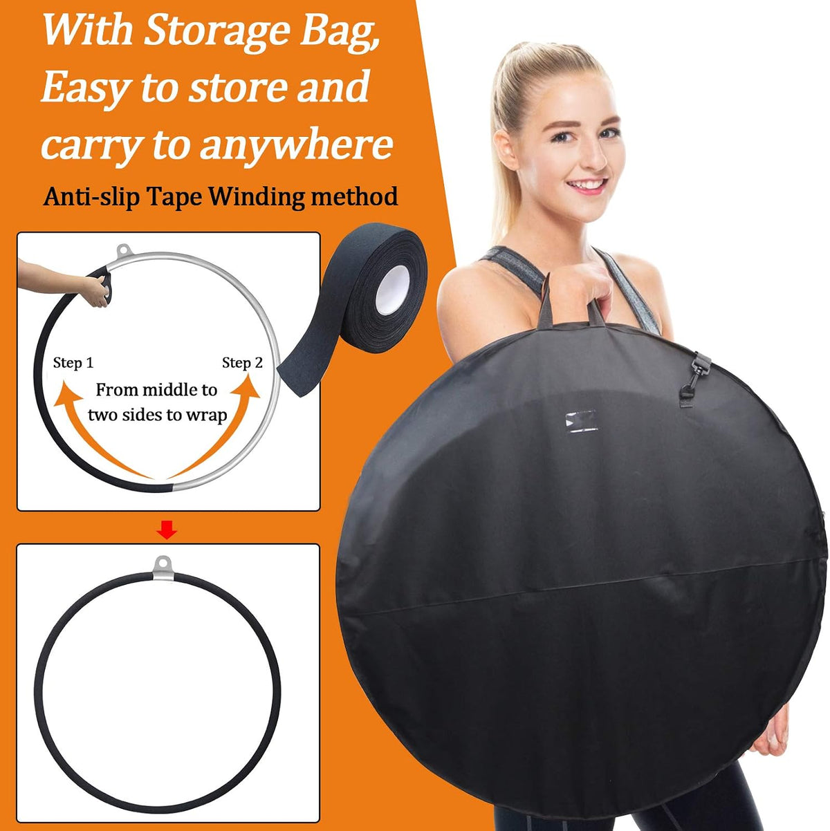 DASKING Professional Aerial Hoop Kit - 85CM/32MM / black,grey,green,pink,steel - image 3