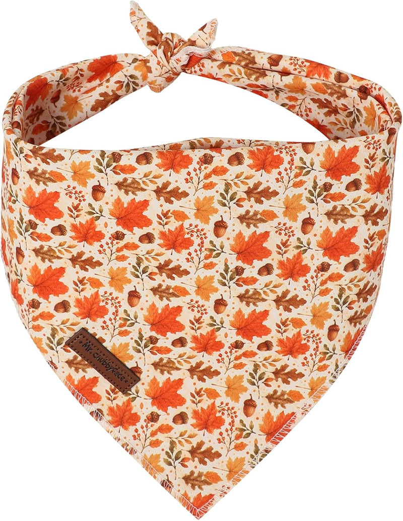 MR. CHUBBYFACE Fall Orange Plaid Dog Bandanas Reversible Triangle - C:Fall Acorns / L