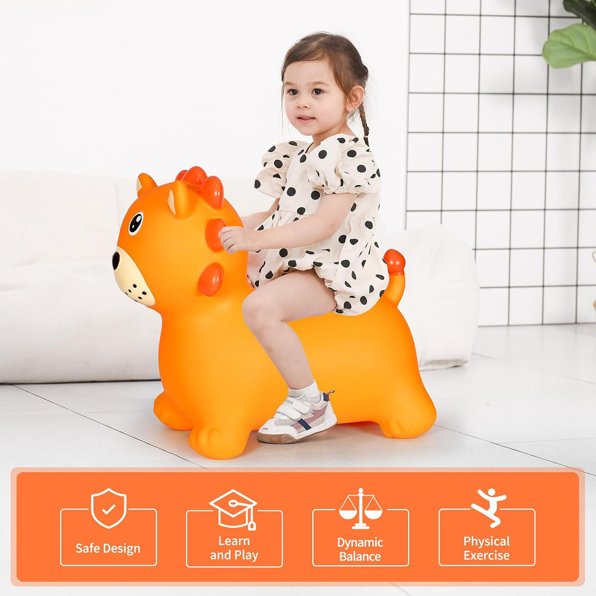 INPANY Bouncy Bull, Cow Hopper for Cowboys, Kid Gifts Toy - Orange Lion - image 4