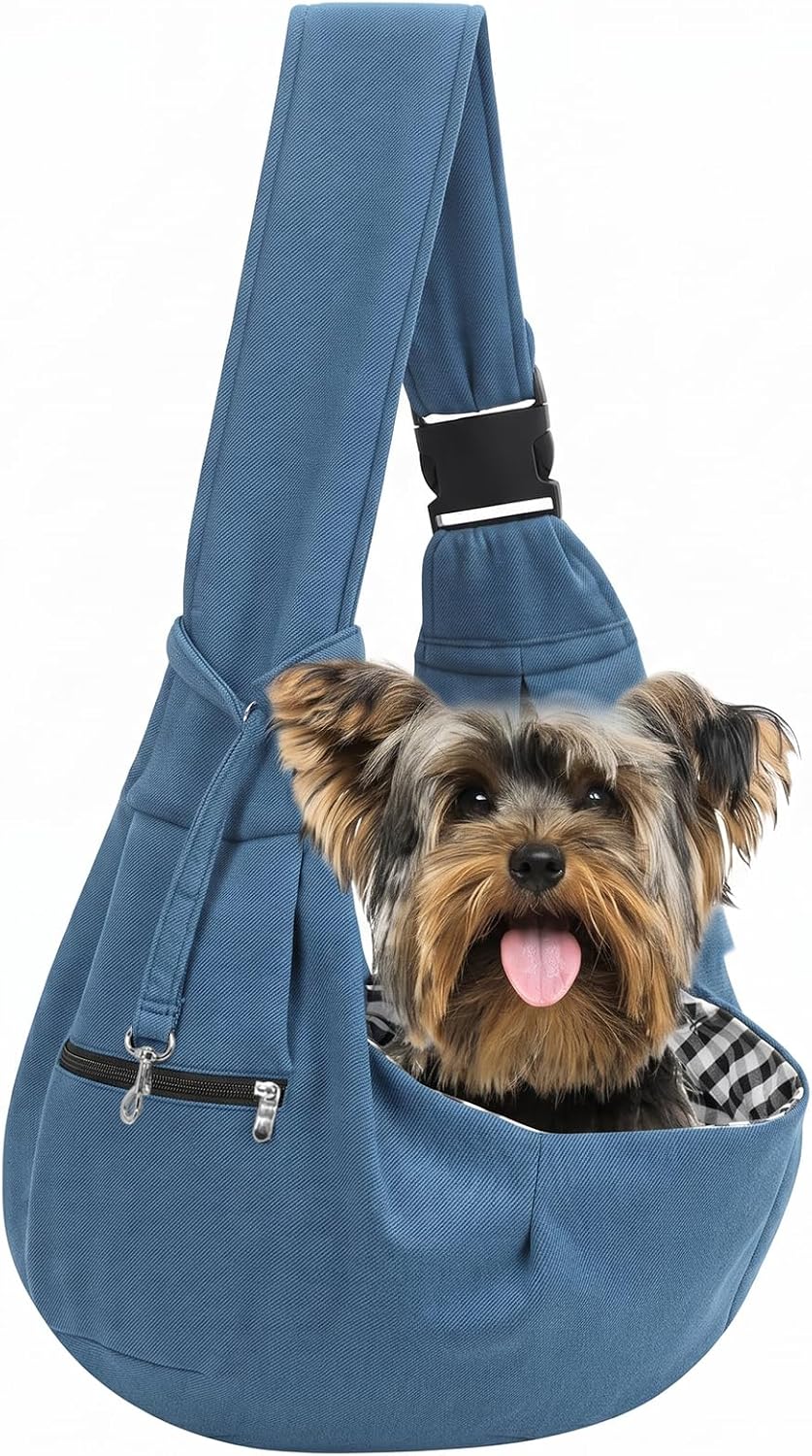Adjustable Dog Sling Carrier with Pocket - Blue