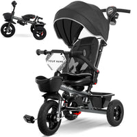 RIDYEE 7-in-1 toddler tricycle with push handle, canopy and rubber tires