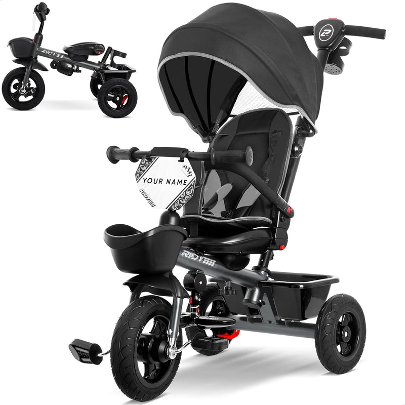RIDYEE 7-in-1 toddler tricycle with push handle, canopy and rubber tires