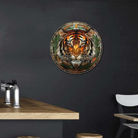 Lygond Metal Sign Tin Sign Circular Stained Glass Tigle Minimalist Wall Art for Home Decor 8×8 Inches