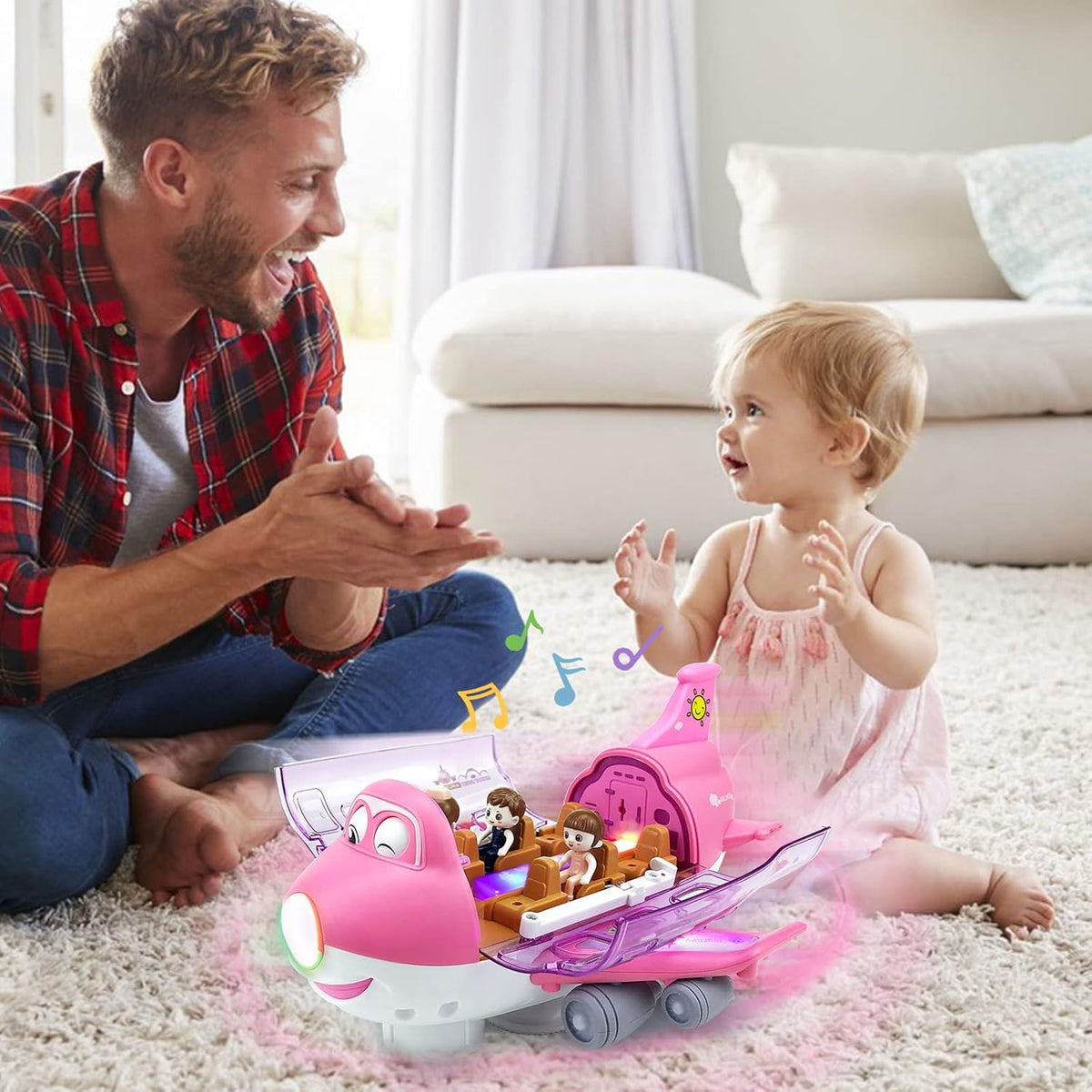 Ynybusi electric airplane toy for toddlers in pink with passengers, flight attendants and lights - view 4