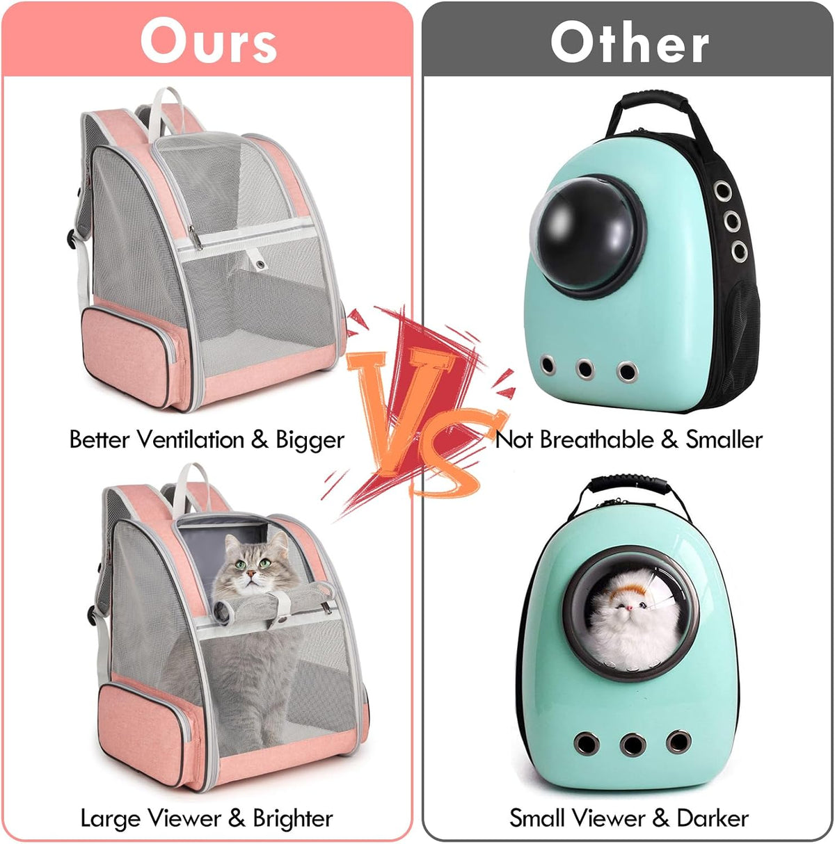 Cat Backpack Carrier, Small Dog Carrier Backpack with Fully Ventilated Mesh, Kitten Wand Feather - Pink - image 4