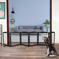 ZJSF Freestanding Dog Fence Indoor, Foldable Dog Gate for Doorways, Stairs or Hallways, Sturdy Wood Extra Wide Pet Gate with Support Feet for The House, Black, 24 "Height-6 Panels