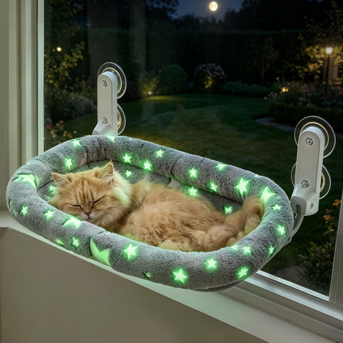 Glow in the Dark Cat Window Perch, Foldable Cordless Pet Hammock - 1PC Cushion Stars Bed - M