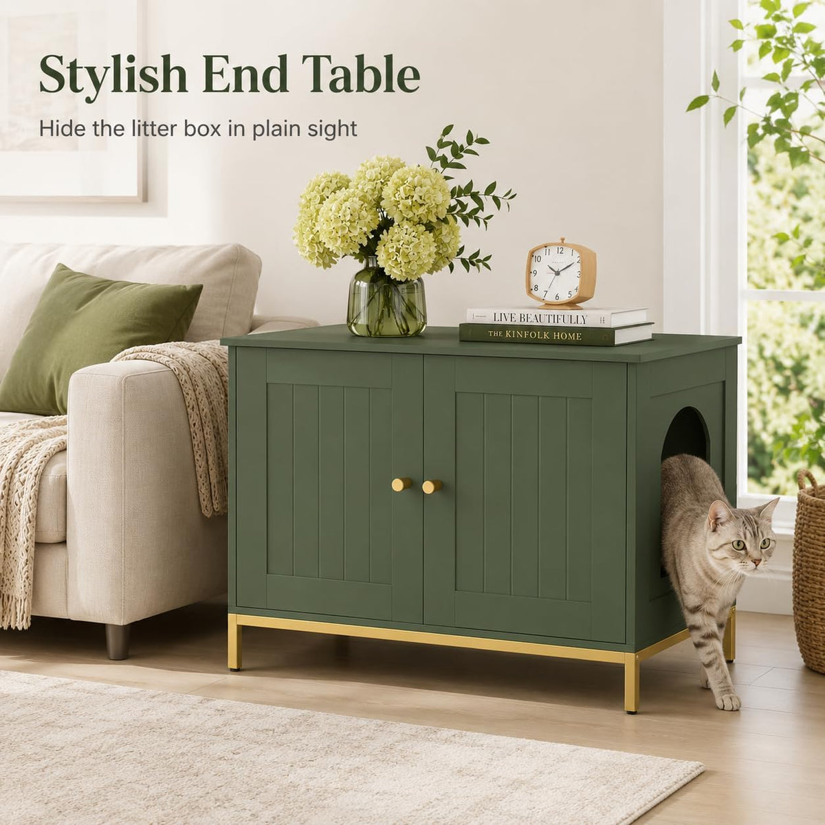 28.3" L Cat Litter Box Enclosure with Metal Frame - 28.3"L / Green - image 4