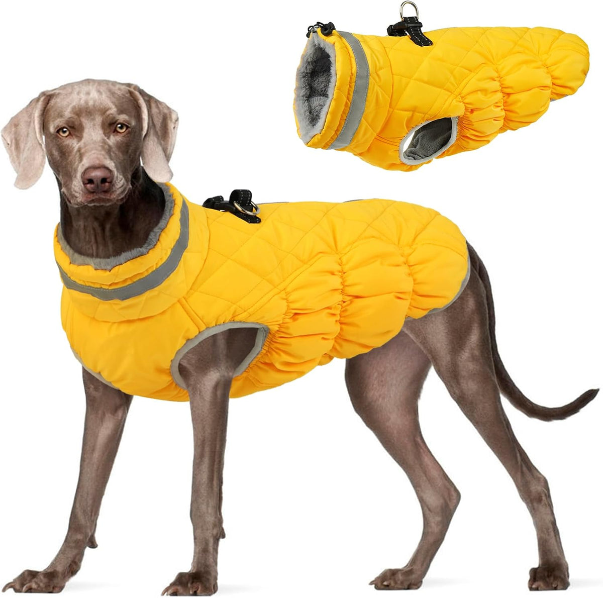Dog Cold Weather Coats Reflective Dog Warm Jacket with Harness – Essentials for Dogs - Yellow / XXL(chest:35in)